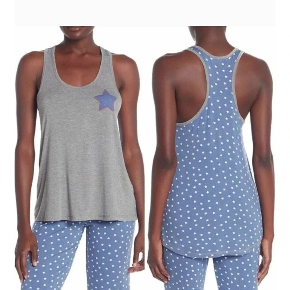 PJ Salvage Women's Scoop Neck Racerback Pajama Tank In Blue/Grey Stars Medium‎